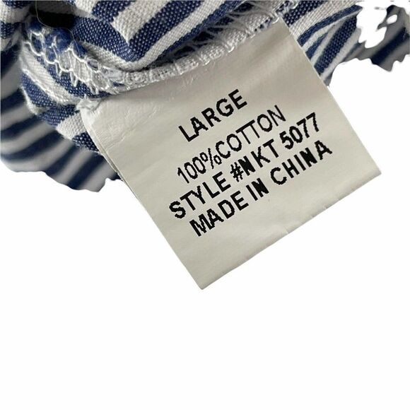 Blush Pom Pom Sleeveless Top Blue White Striped Deep Adjustable V Neck Womens L - Picture 7 of 10